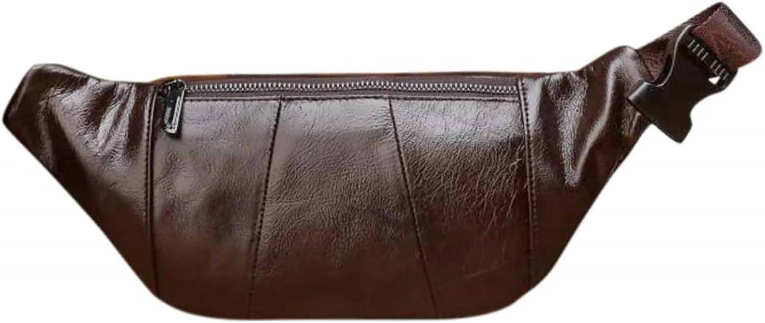 Leather Fanny Pack for Men, Large Waist Bag for Travel, Hiking Biking Motercycling Fishing Running Black Brown Coffee (coffee)