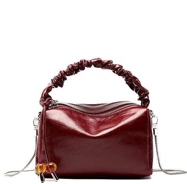 Leather Top Handle Zip Chained Crossbody Body Bag