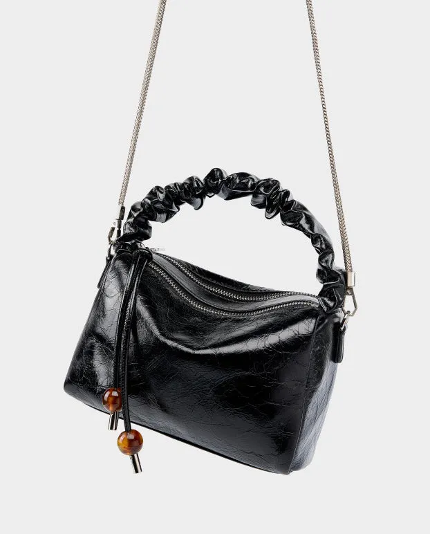 Leather Top Handle Zip Chained Crossbody Body Bag