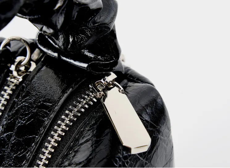 Leather Top Handle Zip Chained Crossbody Body Bag