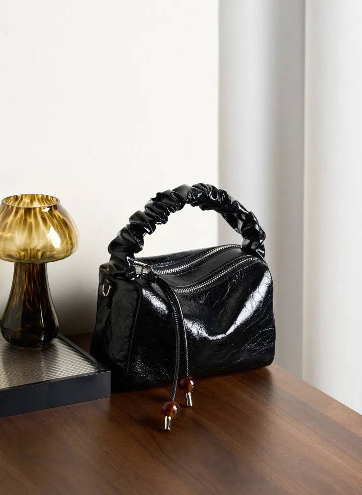 Leather Top Handle Zip Chained Crossbody Body Bag
