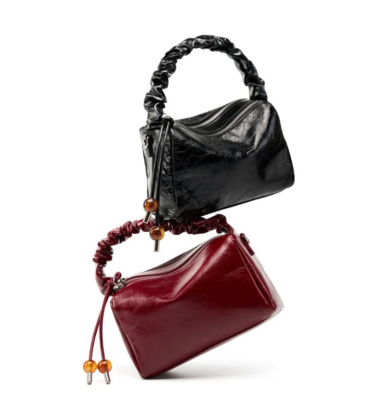 Leather Top Handle Zip Chained Crossbody Body Bag