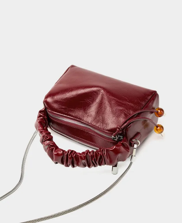 Leather Top Handle Zip Chained Crossbody Body Bag