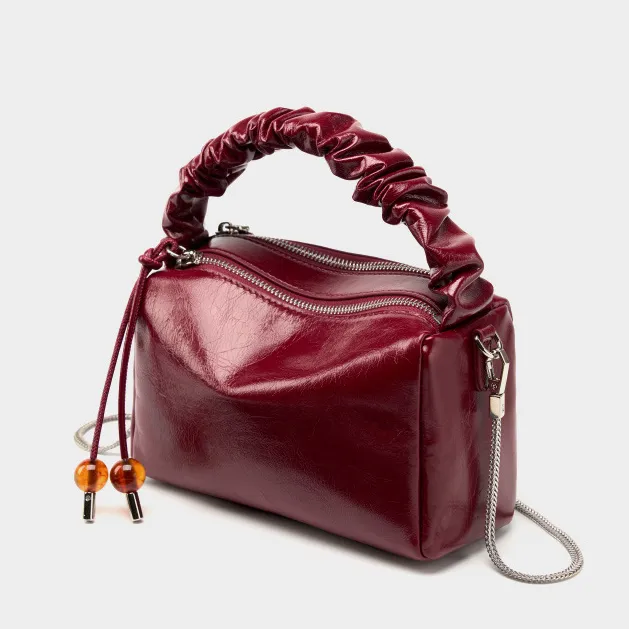 Leather Top Handle Zip Chained Crossbody Body Bag
