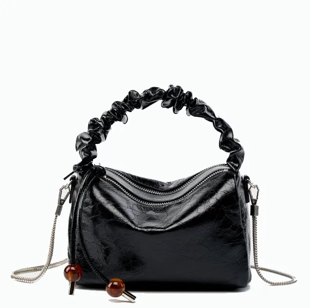 Leather Top Handle Zip Chained Crossbody Body Bag