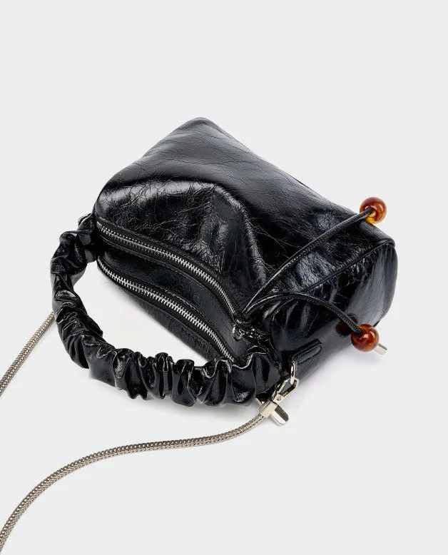 Leather Top Handle Zip Chained Crossbody Body Bag