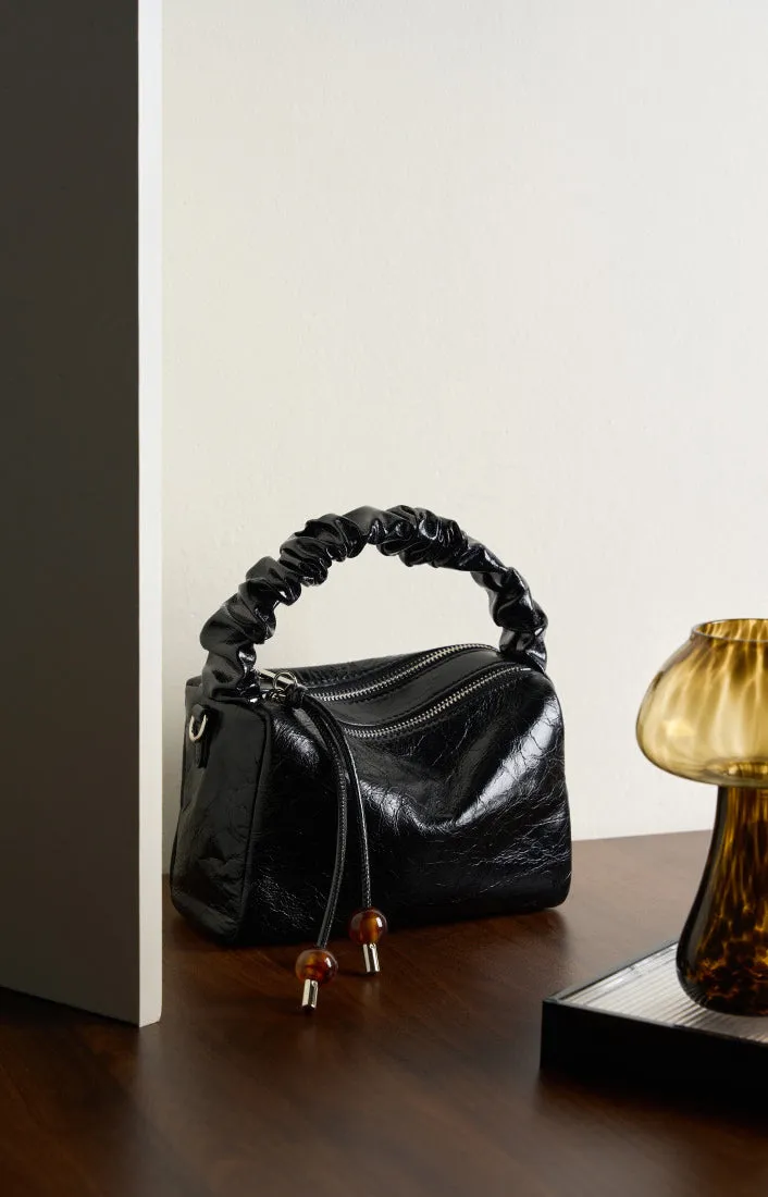Leather Top Handle Zip Chained Crossbody Body Bag