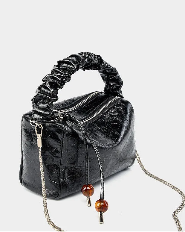 Leather Top Handle Zip Chained Crossbody Body Bag