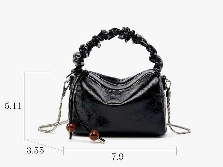 Leather Top Handle Zip Chained Crossbody Body Bag