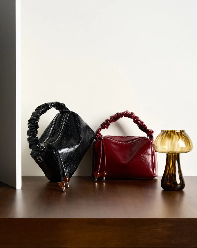 Leather Top Handle Zip Chained Crossbody Body Bag