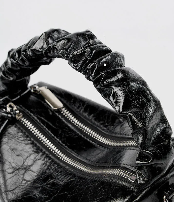 Leather Top Handle Zip Chained Crossbody Body Bag