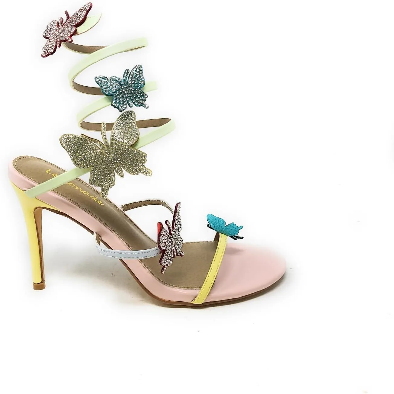 Lemonade Women's Sweet Utopia Rhinestone Butterfly Detail Spiral Coil Wrap Around Stiletto Heels