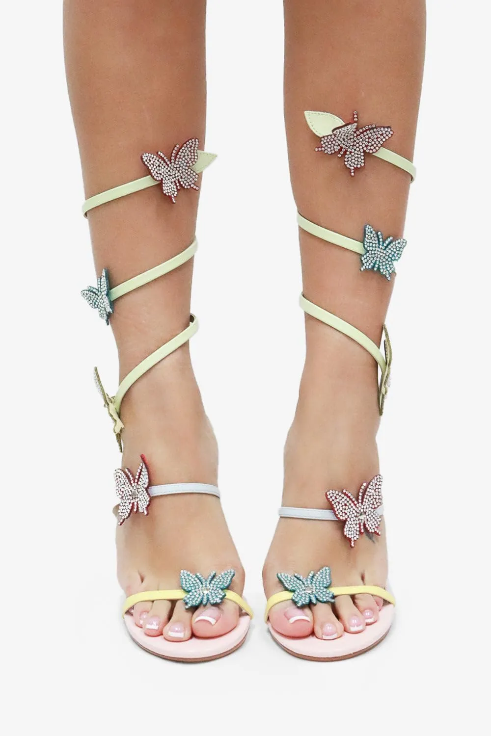 Lemonade Women's Sweet Utopia Rhinestone Butterfly Detail Spiral Coil Wrap Around Stiletto Heels