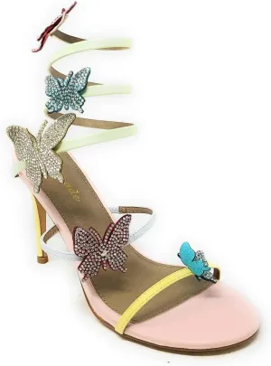 Lemonade Women's Sweet Utopia Rhinestone Butterfly Detail Spiral Coil Wrap Around Stiletto Heels