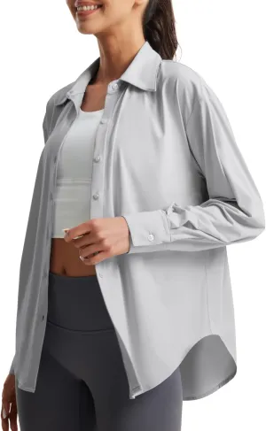 Libin Women's Sun Protection Shirts Long Sleeve UPF50  Button Down Shirt Quick Dry Swim Beach Cover Up for Hiking Safari