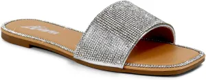 Liliana Womens Rhinestone Flat Sandals Slip On Slide sandals