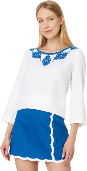 Lilly Pulitzer Women's Elyn Beaded 3/4 Sleeve Linen Top
