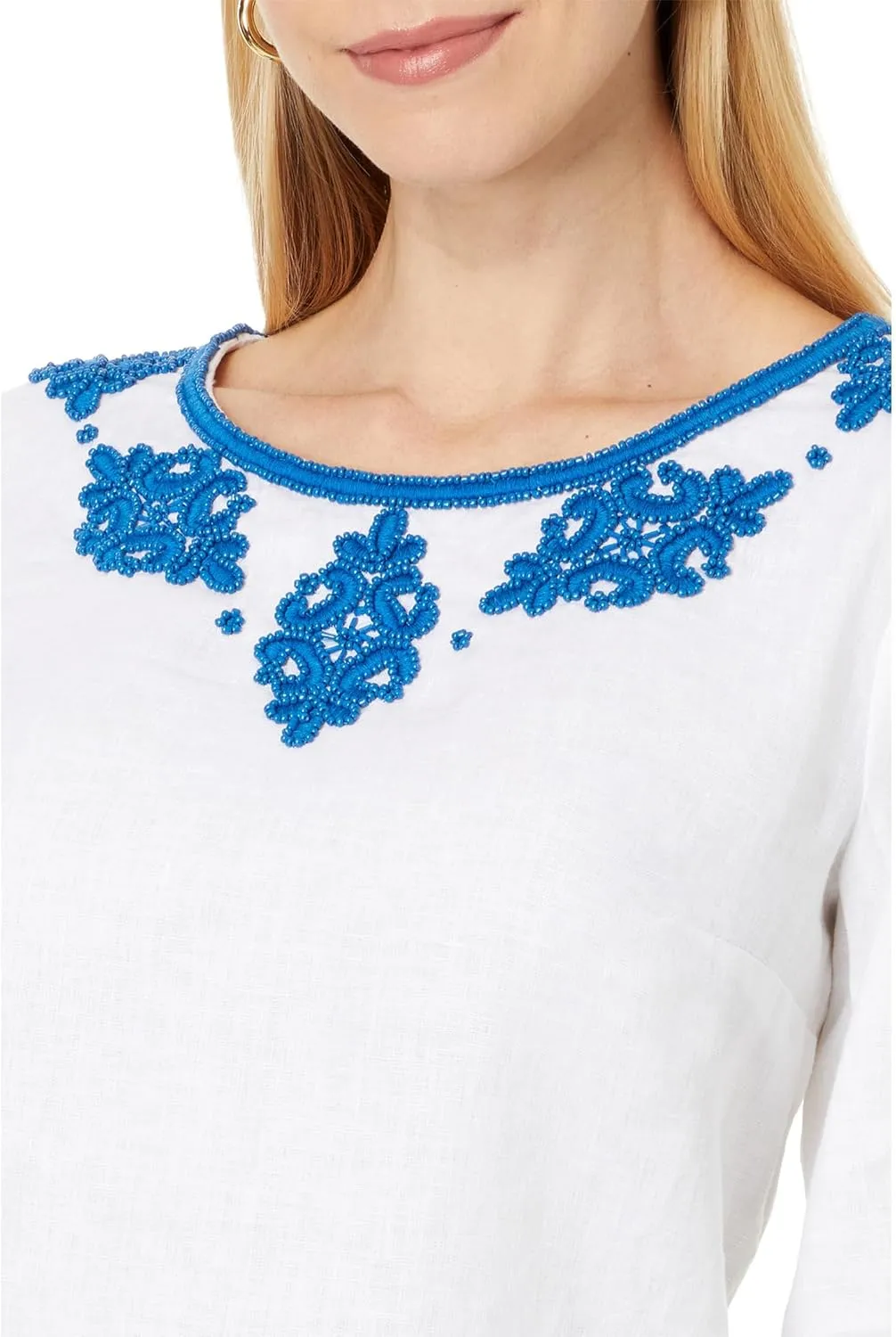 Lilly Pulitzer Women's Elyn Beaded 3/4 Sleeve Linen Top
