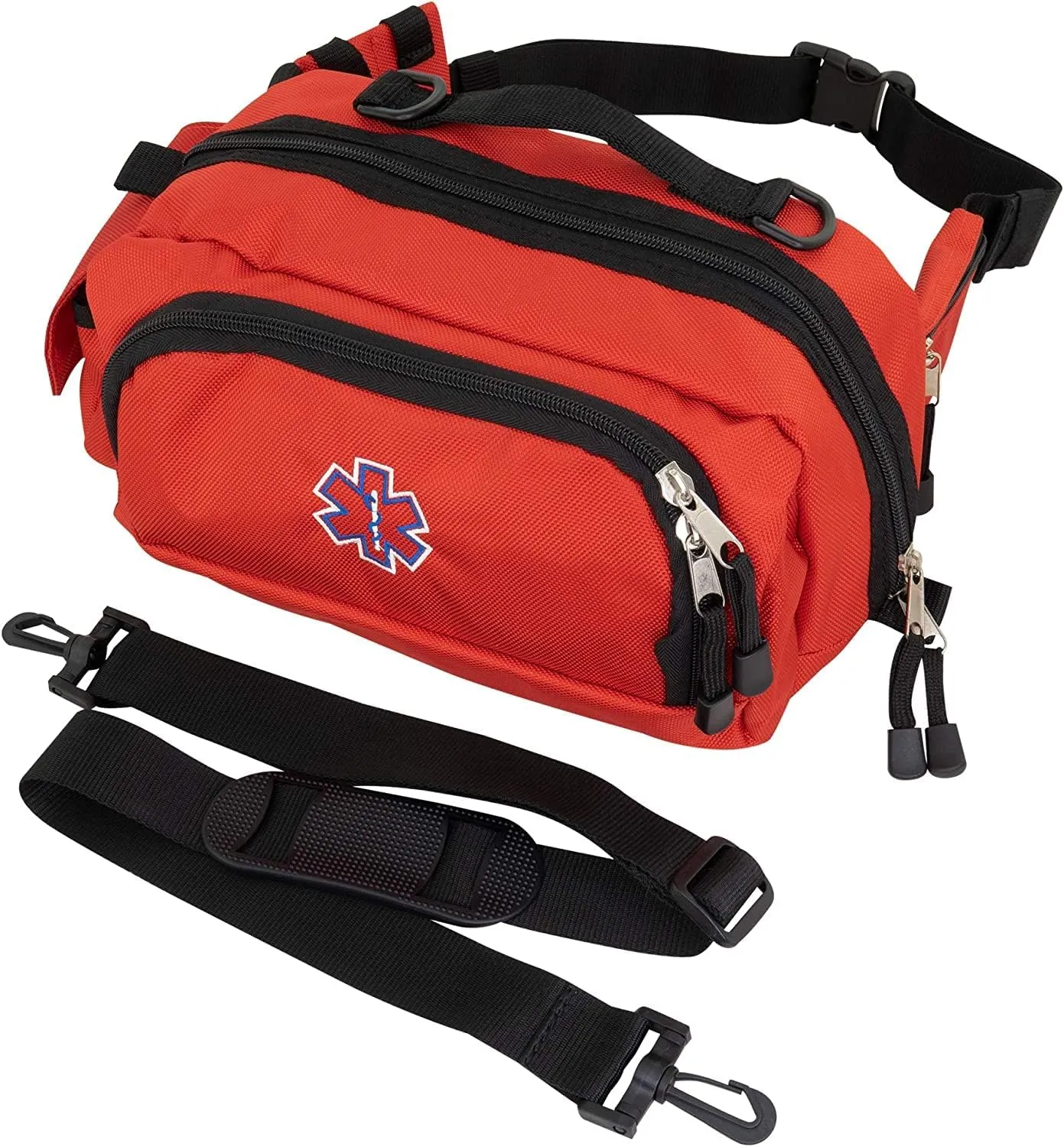 LINE2design Deluxe Medical Fanny Pack Large - EMS Emergency First Aid Paramedic EMT First Responder - Portable Travel Size Medical Equipment Organizer Hip Bag with Multiple Internal Pockets - Red