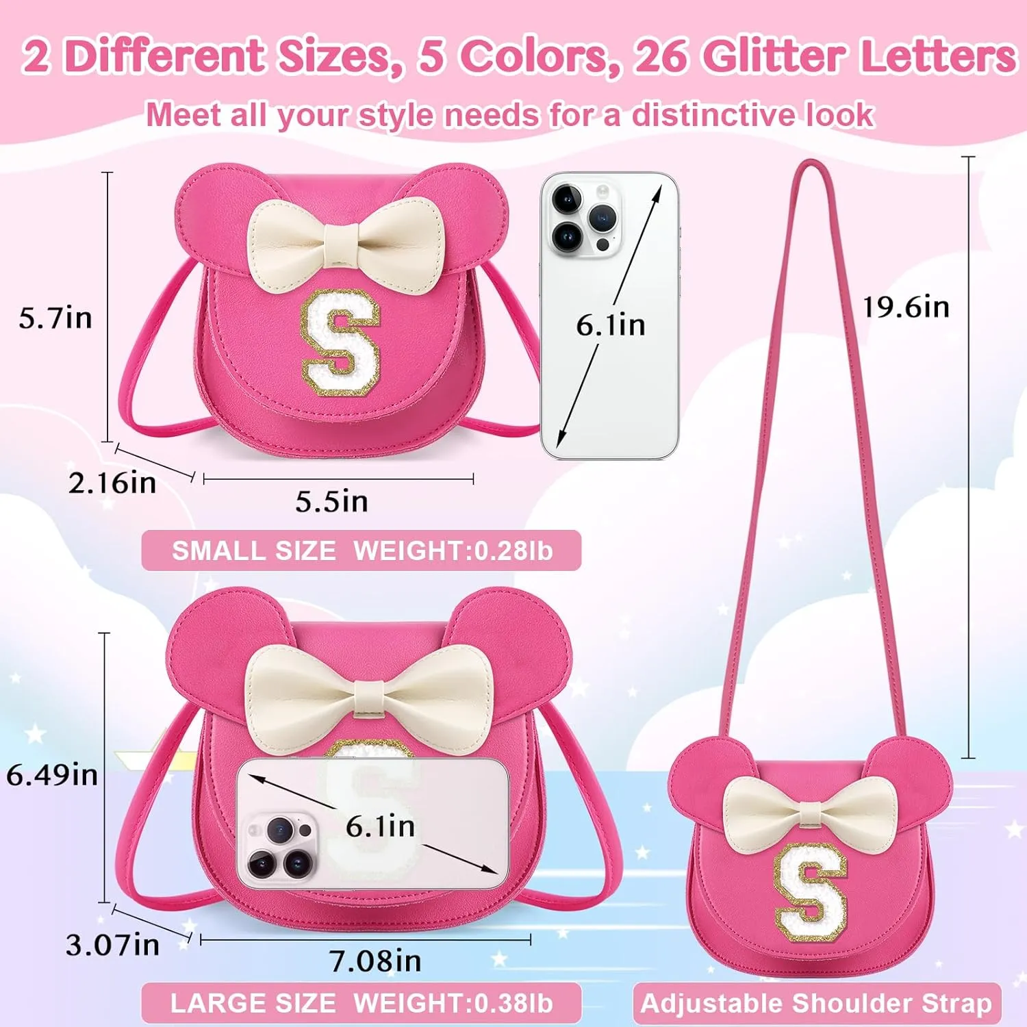 Little Girl Toddler Purse - Cute Mouse Ear Bow Crossbody Bag for 2-8 Year Olds - Birthday Gift