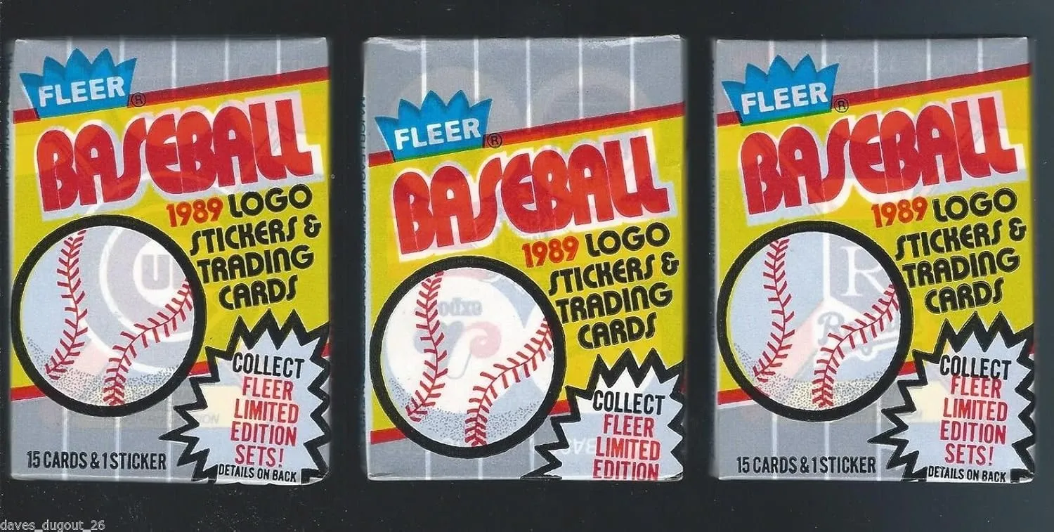 Lot of 3 1989 Fleer Baseball Wax Packs (45 Cards Total) Possible Ken Griffey Jr, Randy Johnson Rookie Cards