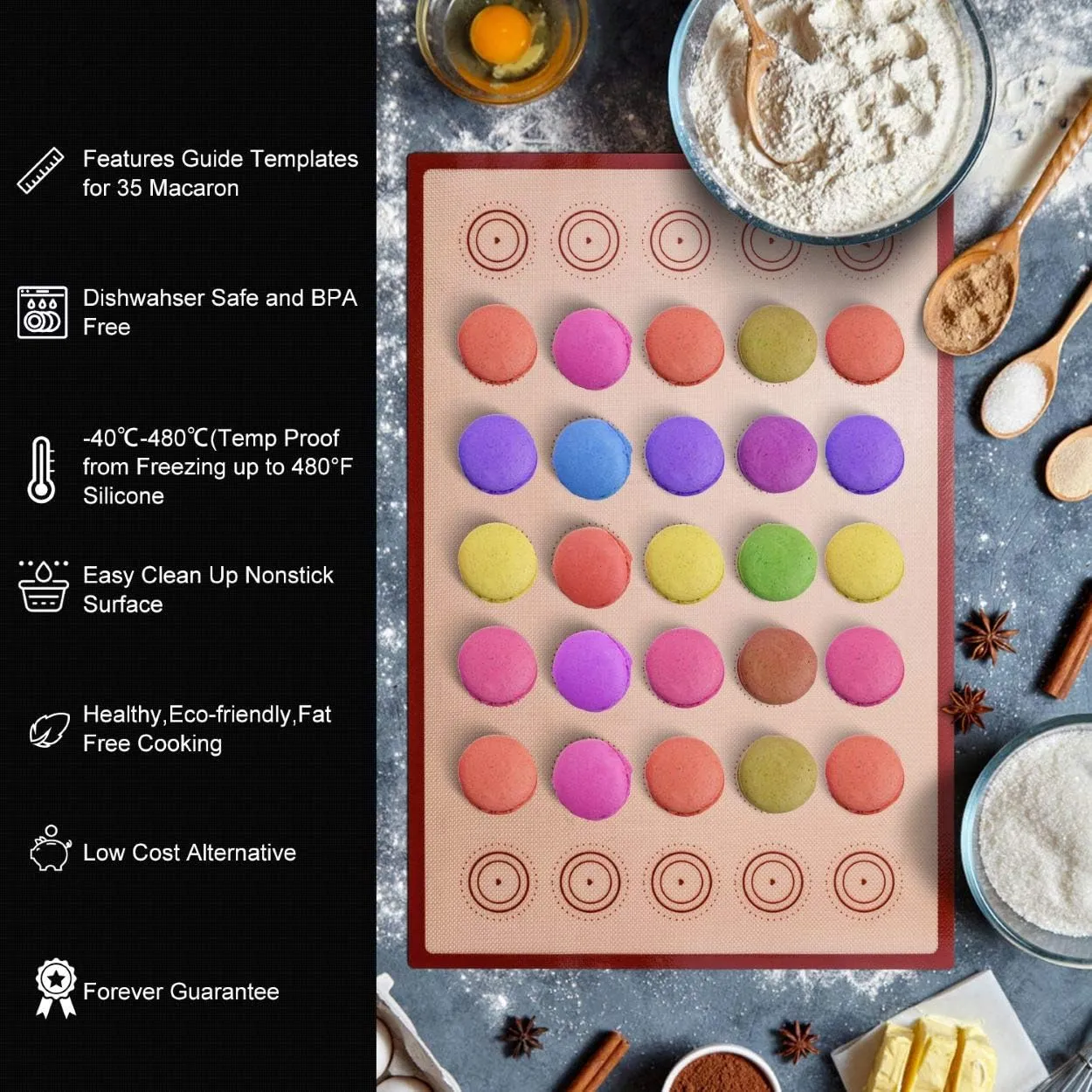 Macaron silicone baking mats - Macaroon Baking suppliers 1 Quarter Sheet   2 Half Sheet Macaron Baking Mat,Macaron Baking Sheet,2 Piping Pastry Bag with Bag Tie,6 Piping Tips