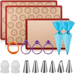Macaron silicone baking mats - Macaroon Baking suppliers 1 Quarter Sheet   2 Half Sheet Macaron Baking Mat,Macaron Baking Sheet,2 Piping Pastry Bag with Bag Tie,6 Piping Tips