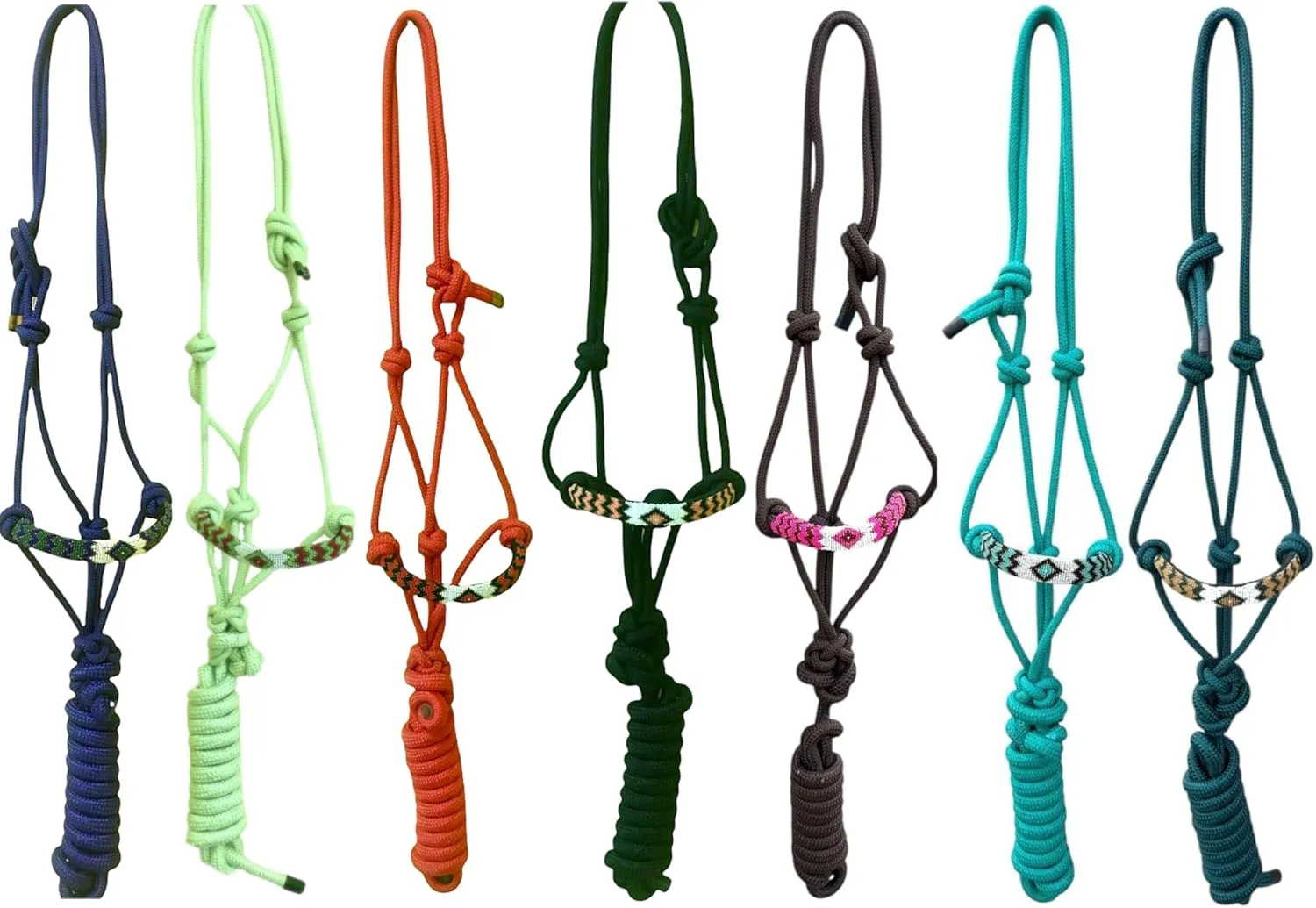 Majestic Ally Padded Beaded Nose Braided Rope Halter with 10' Matching Lead - Full (Lime Green)