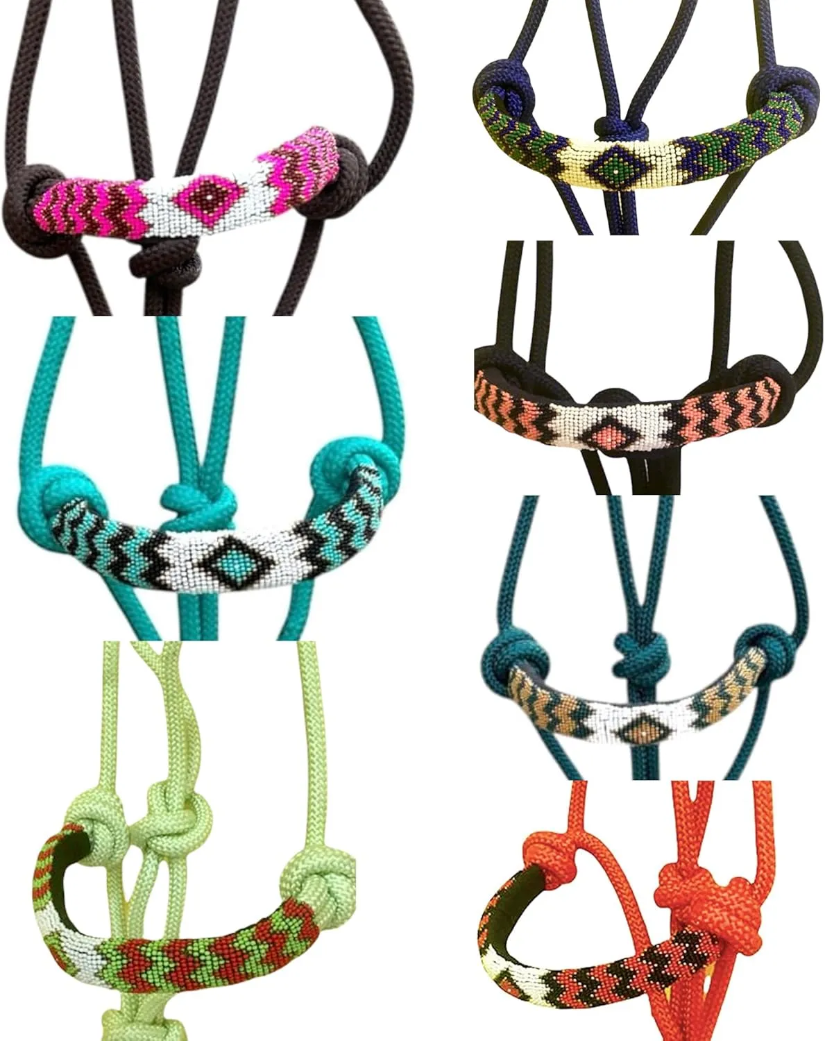 Majestic Ally Padded Beaded Nose Braided Rope Halter with 10' Matching Lead - Full (Lime Green)