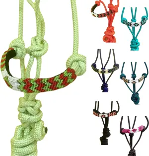 Majestic Ally Padded Beaded Nose Braided Rope Halter with 10' Matching Lead - Full (Lime Green)