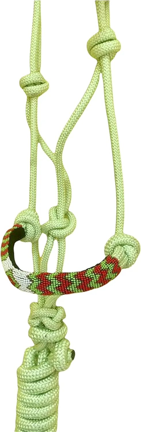 Majestic Ally Padded Beaded Nose Braided Rope Halter with 10' Matching Lead - Full (Lime Green)