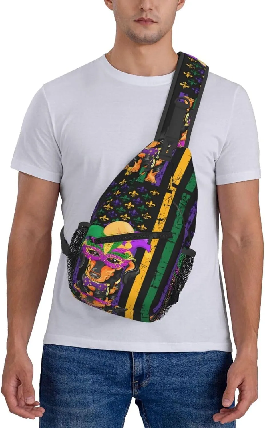 Mardi Gras American Flag Carnival Celebration Sling Bag Crossbody Bag Casual Chest Bags Travel Shoulder Backpack