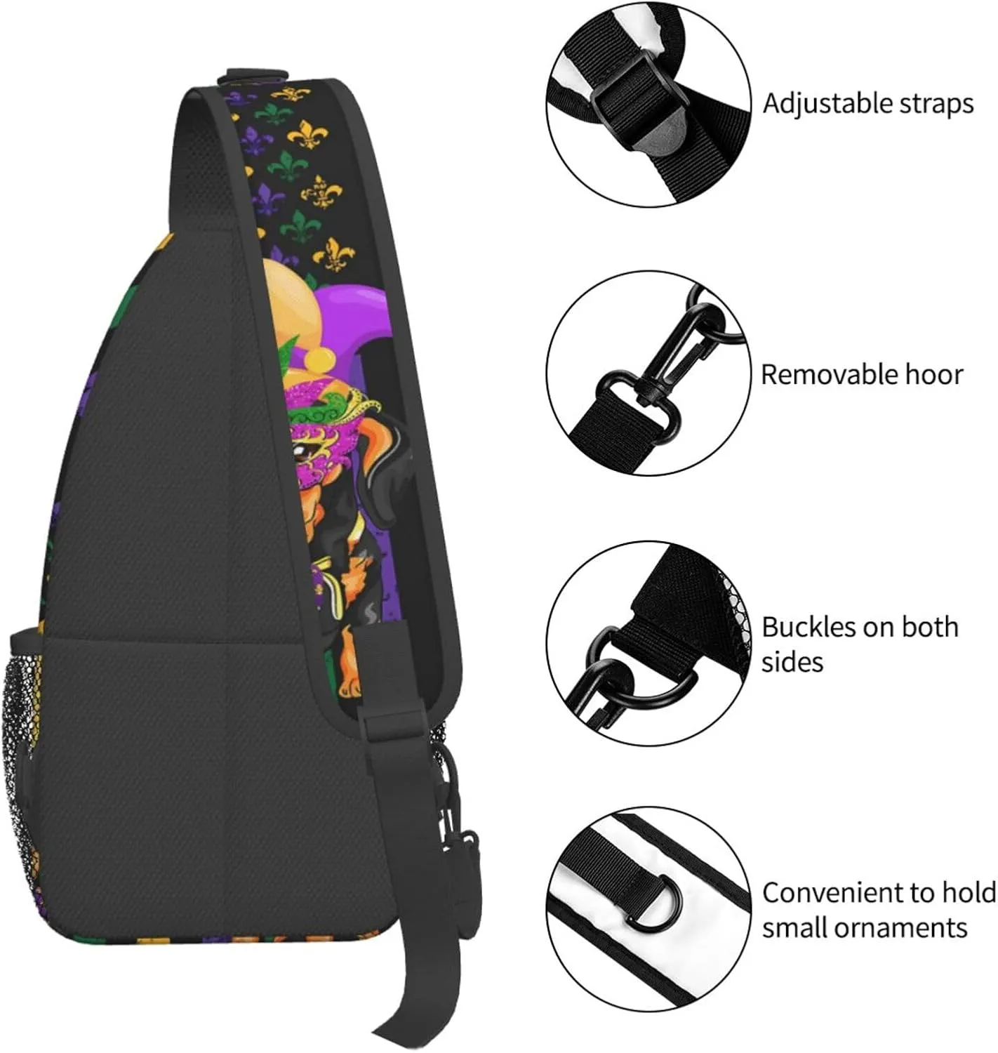 Mardi Gras American Flag Carnival Celebration Sling Bag Crossbody Bag Casual Chest Bags Travel Shoulder Backpack