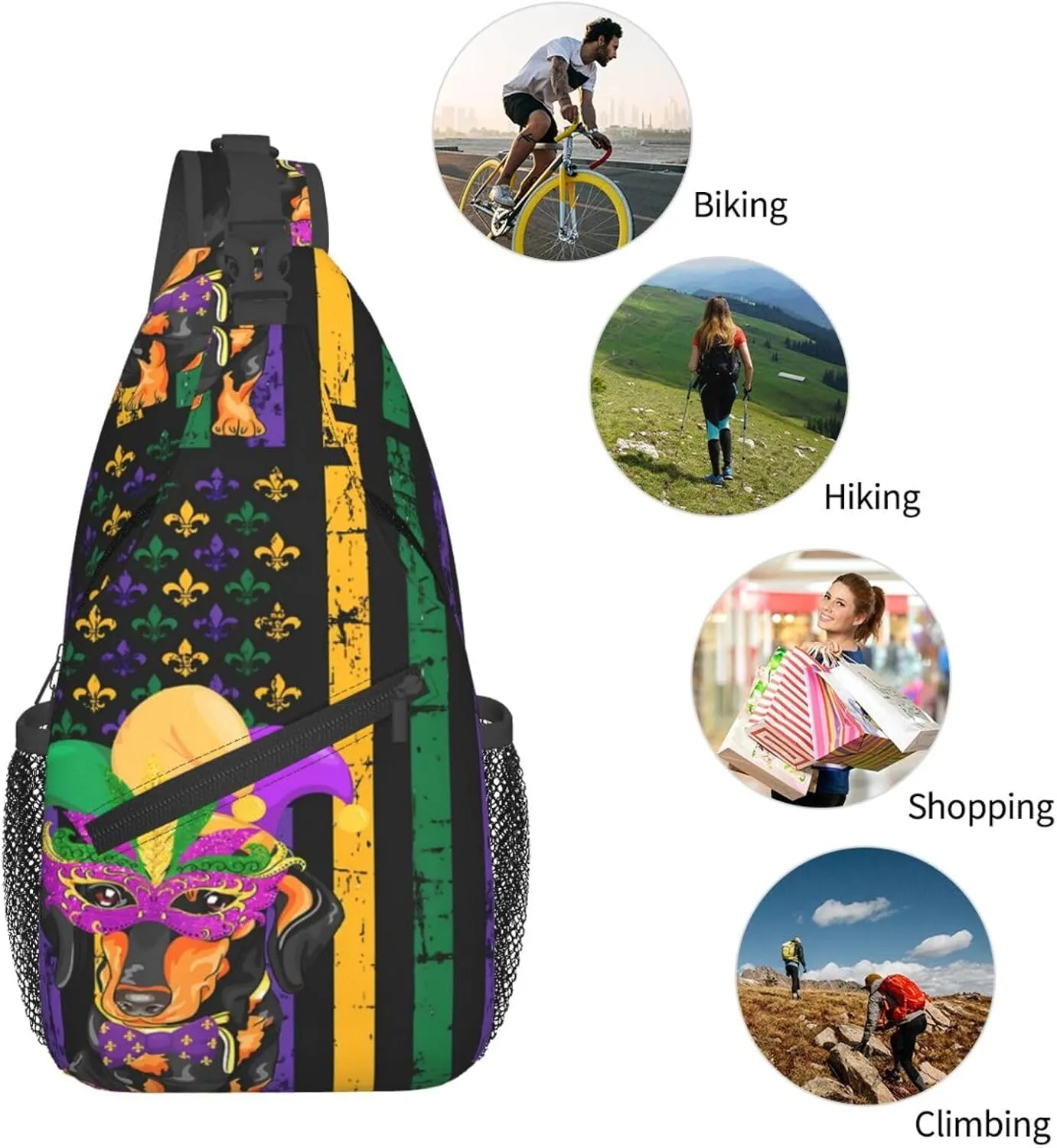 Mardi Gras American Flag Carnival Celebration Sling Bag Crossbody Bag Casual Chest Bags Travel Shoulder Backpack