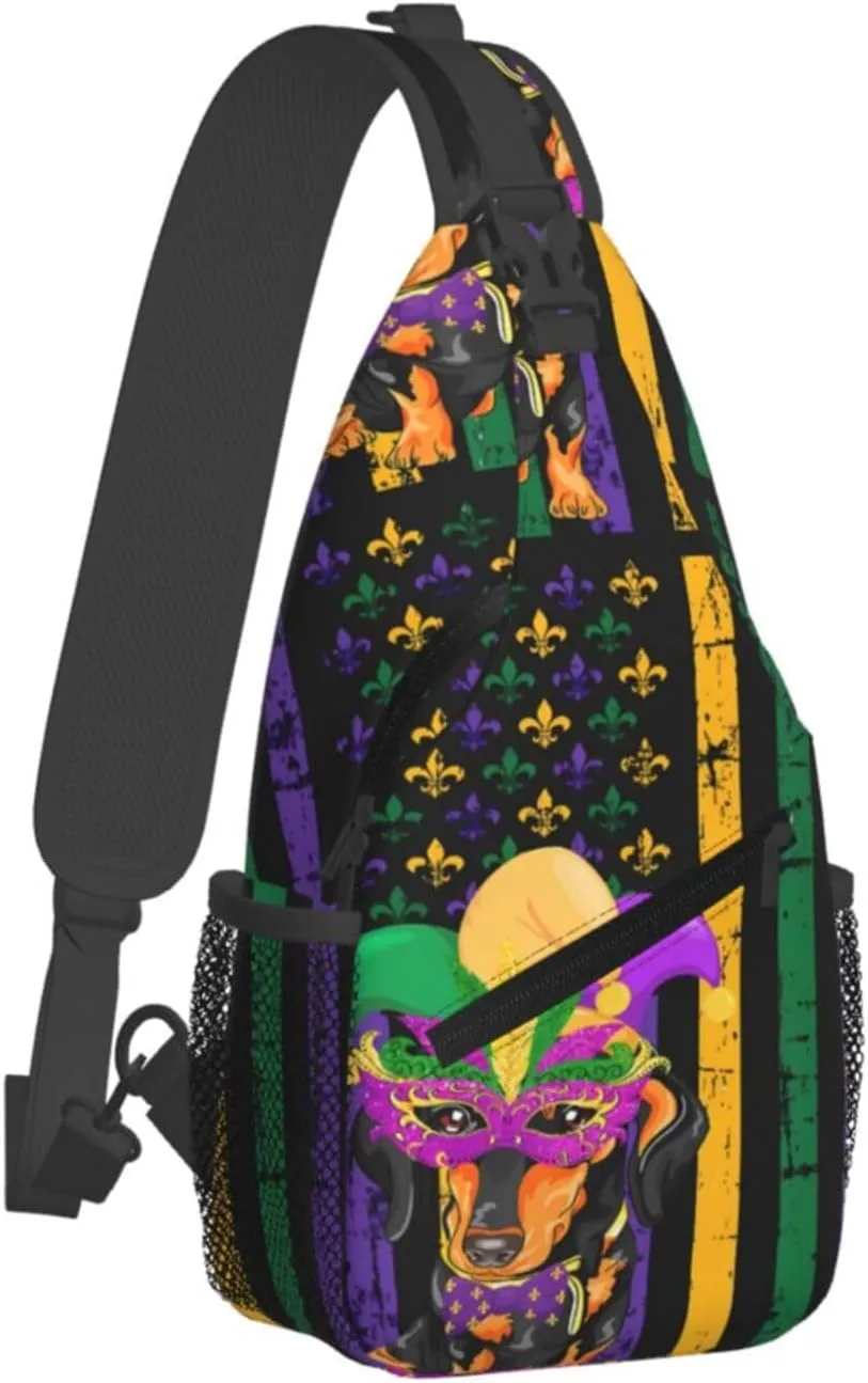 Mardi Gras American Flag Carnival Celebration Sling Bag Crossbody Bag Casual Chest Bags Travel Shoulder Backpack