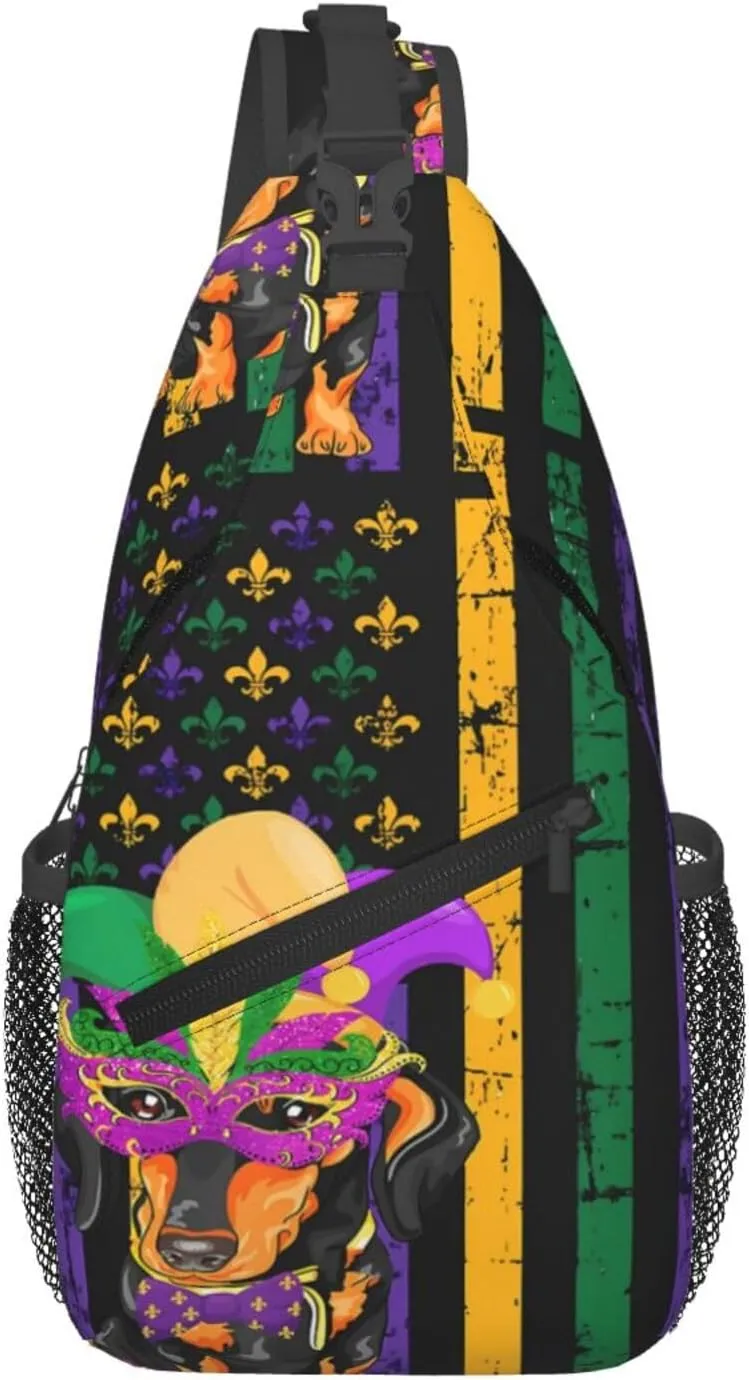Mardi Gras American Flag Carnival Celebration Sling Bag Crossbody Bag Casual Chest Bags Travel Shoulder Backpack