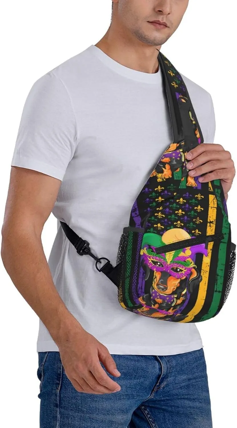 Mardi Gras American Flag Carnival Celebration Sling Bag Crossbody Bag Casual Chest Bags Travel Shoulder Backpack
