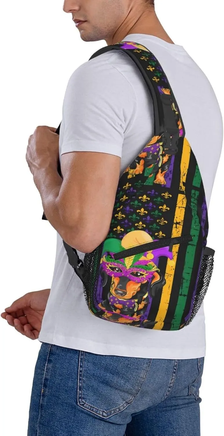 Mardi Gras American Flag Carnival Celebration Sling Bag Crossbody Bag Casual Chest Bags Travel Shoulder Backpack