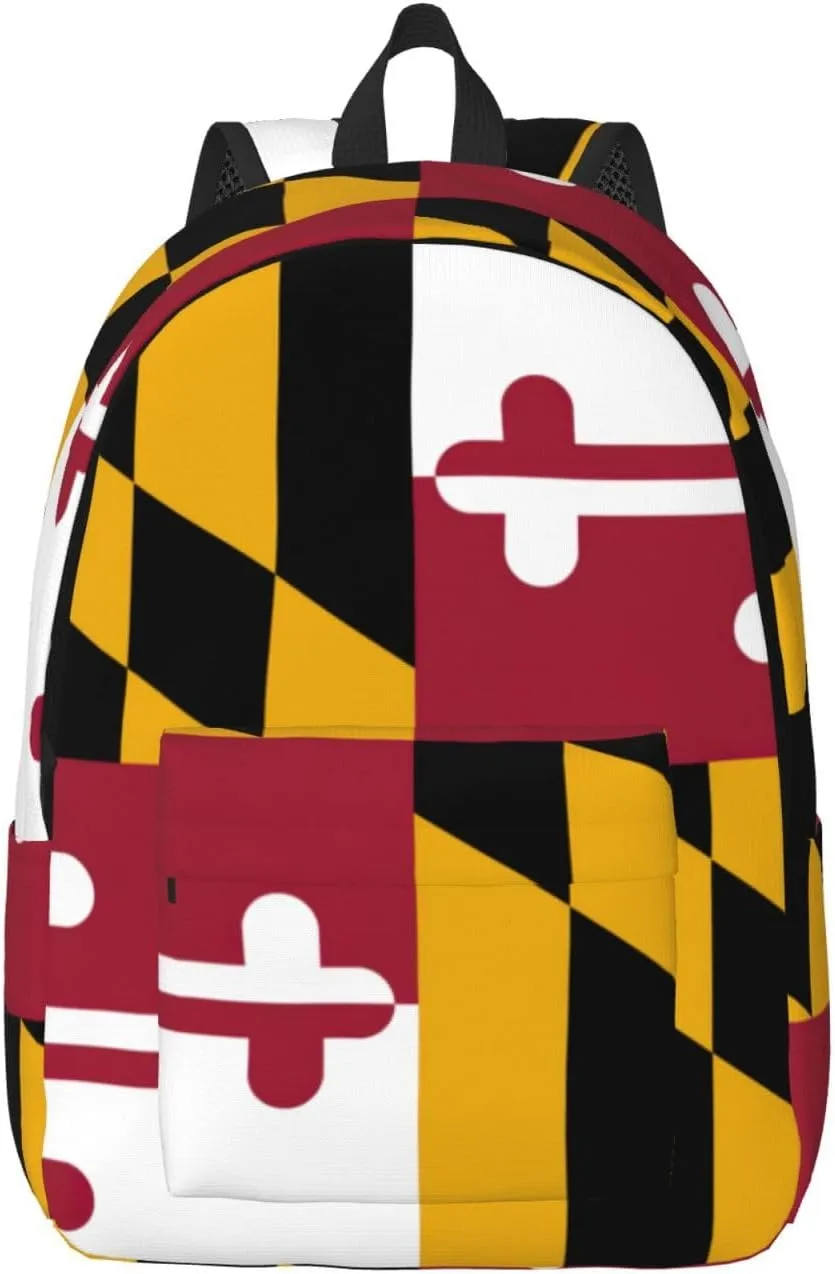 Maryland State Flag Print Laptop Backpack For Women Travel Canvas Bookbag For Men Outdoor Fashion Casual Daypack