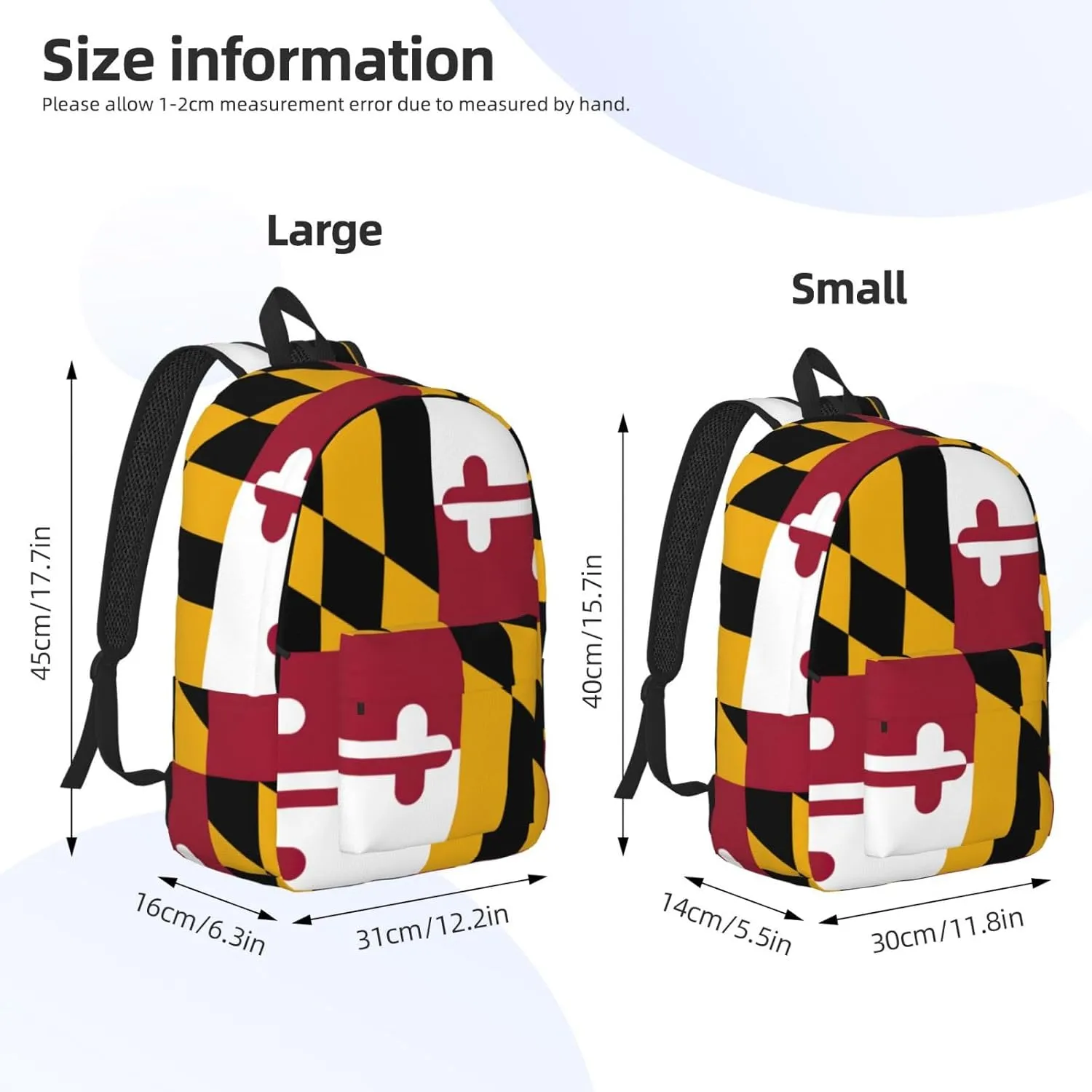 Maryland State Flag Print Laptop Backpack For Women Travel Canvas Bookbag For Men Outdoor Fashion Casual Daypack