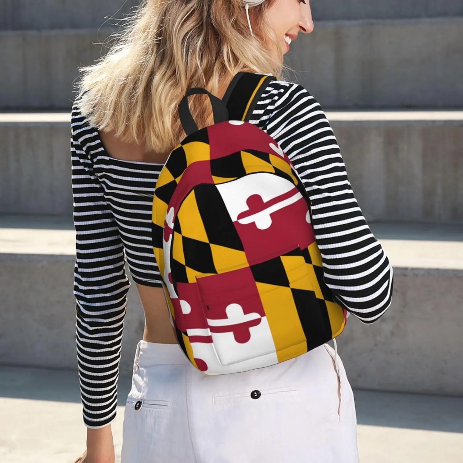 Maryland State Flag Print Laptop Backpack For Women Travel Canvas Bookbag For Men Outdoor Fashion Casual Daypack