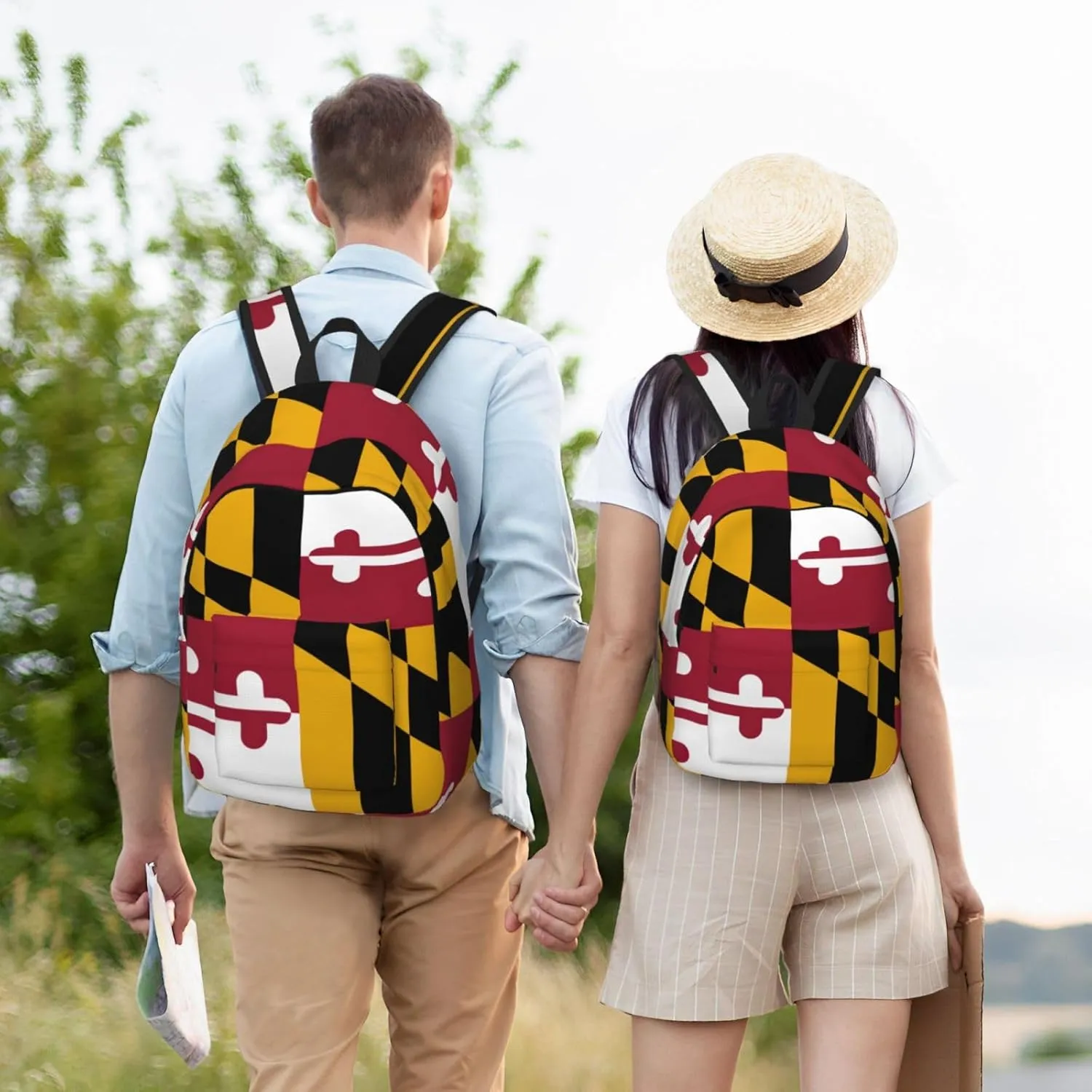 Maryland State Flag Print Laptop Backpack For Women Travel Canvas Bookbag For Men Outdoor Fashion Casual Daypack