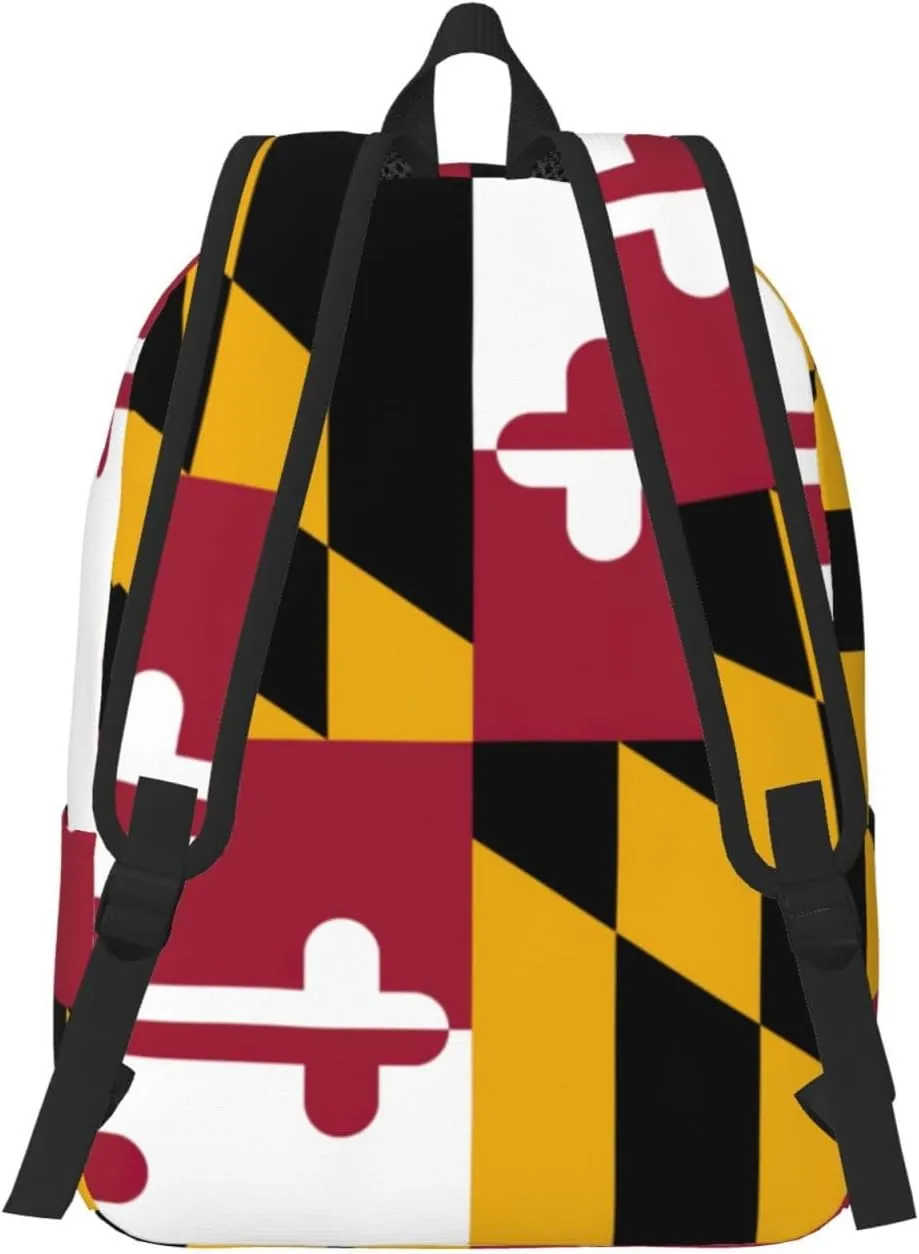 Maryland State Flag Print Laptop Backpack For Women Travel Canvas Bookbag For Men Outdoor Fashion Casual Daypack