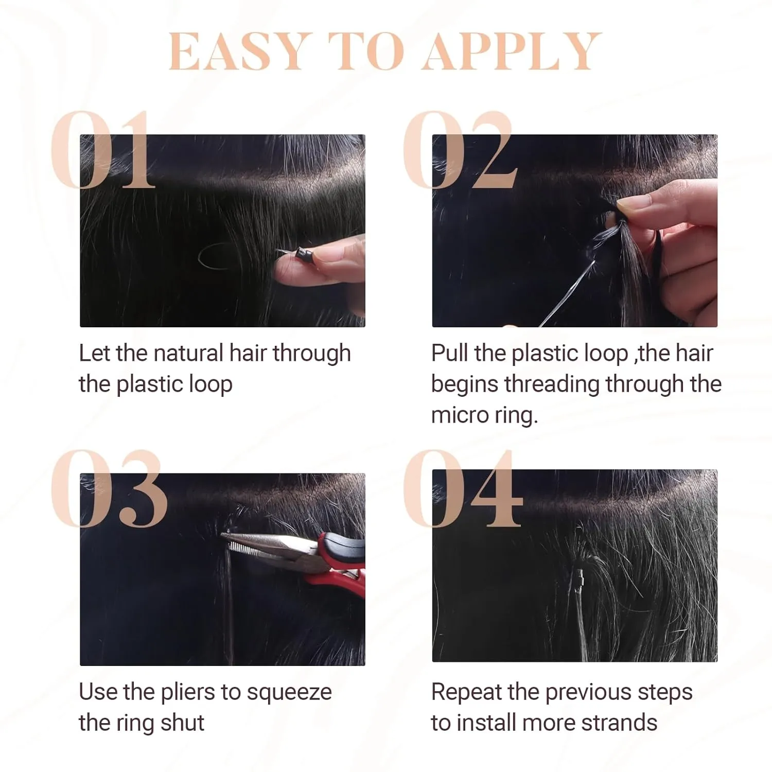 MAXITA Microlink Hair Extensions Human Hair Dark Brown Micro Bead Hair Extensions Virgin Human Hair, 50g/50 Strands/Pack, 24 In