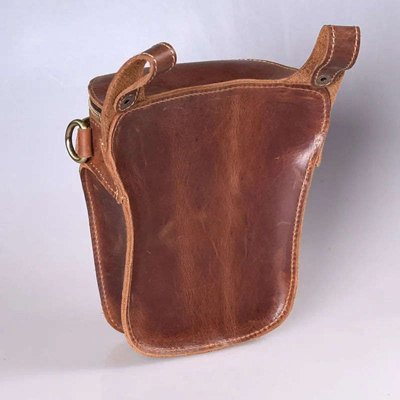 Men Hip Fanny Packs Bag Crazy Horse Leather Motorcycle Bag