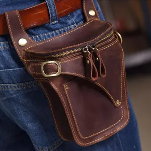 Men Hip Fanny Packs Bag Crazy Horse Leather Motorcycle Bag
