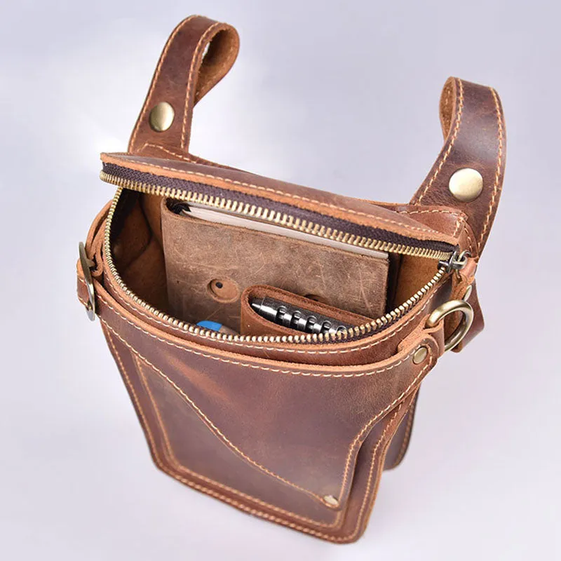 Men Hip Fanny Packs Bag Crazy Horse Leather Motorcycle Bag