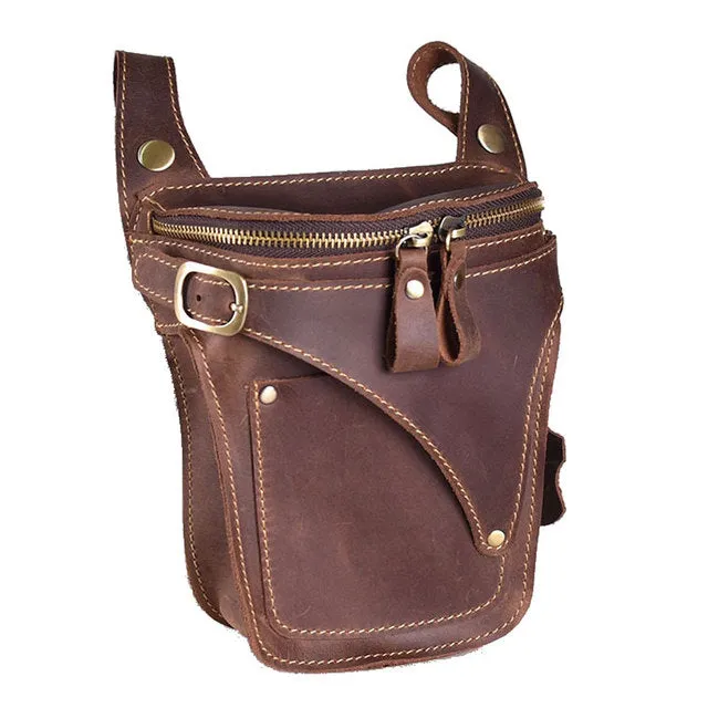 Men Hip Fanny Packs Bag Crazy Horse Leather Motorcycle Bag