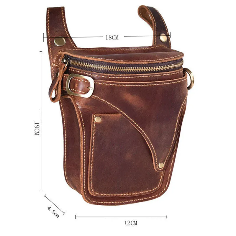 Men Hip Fanny Packs Bag Crazy Horse Leather Motorcycle Bag