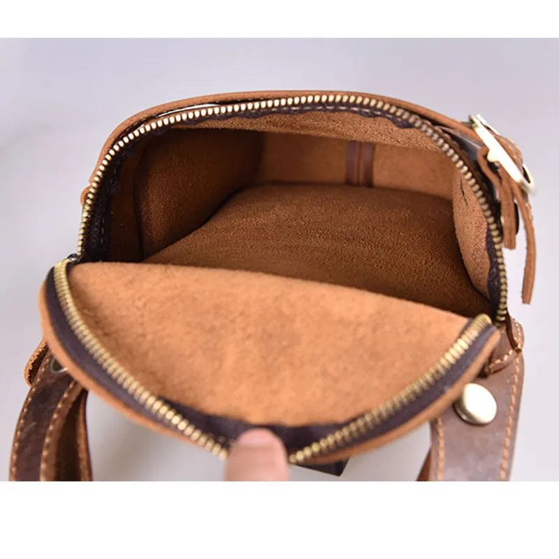 Men Hip Fanny Packs Bag Crazy Horse Leather Motorcycle Bag